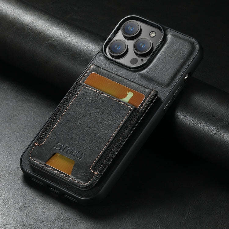 Suteni H03 Oil Wax Leather Wallet Stand Back Phone Case, For iPhone 14, For iPhone 14 Pro, For iP...