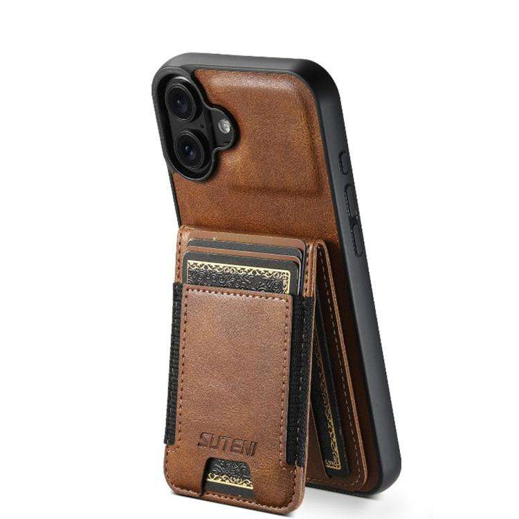 Suteni H03 Oil Wax Leather Wallet Stand Back Phone Case, For iPhone 18, For iPhone 18 Pro, For iP...
