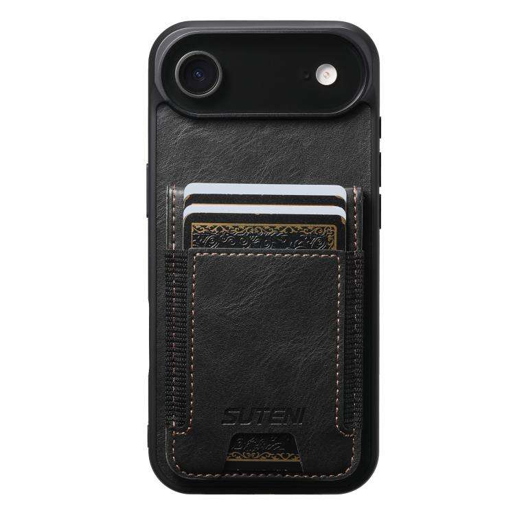 Suteni H03 Oil Wax Leather Wallet Stand Back Phone Case, For iPhone 18, For iPhone 18 Pro, For iP...