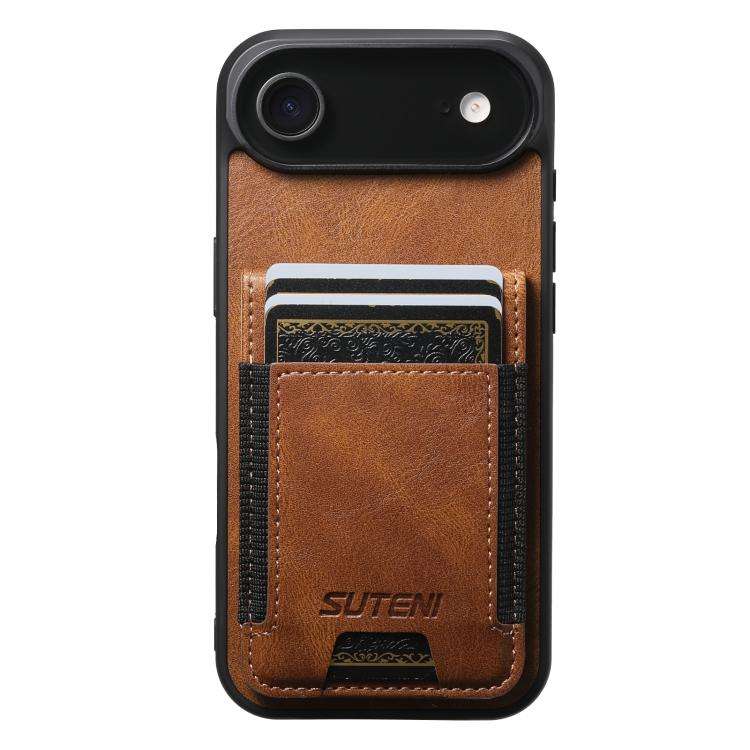 Suteni H03 Oil Wax Leather Wallet Stand Back Phone Case, For iPhone 18, For iPhone 18 Pro, For iP...