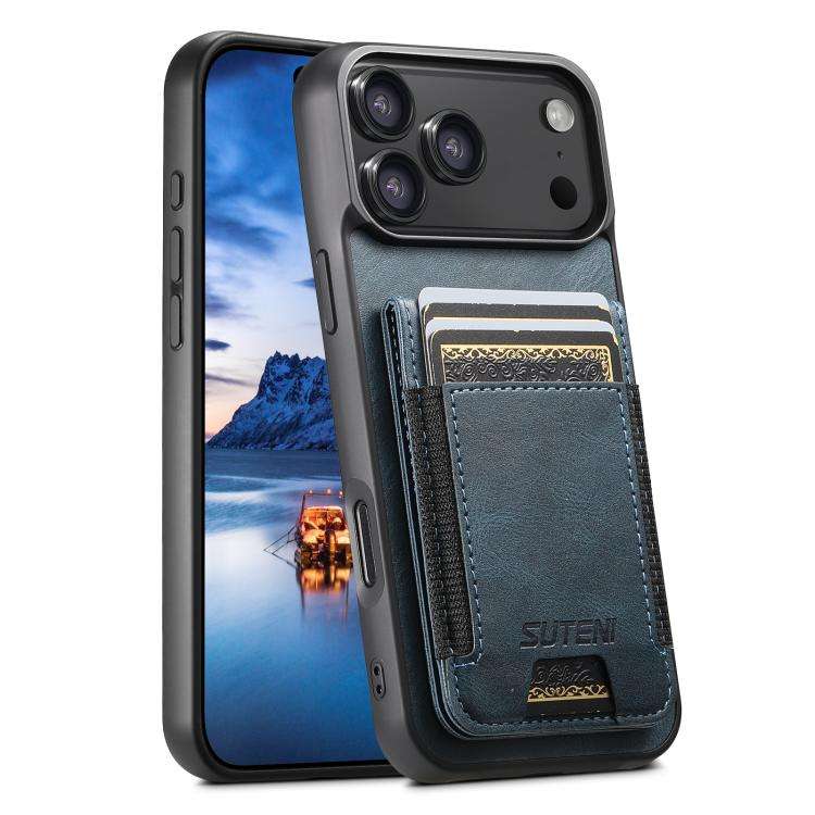 Suteni H03 Oil Wax Leather Wallet Stand Back Phone Case, For iPhone 18, For iPhone 18 Pro, For iP...