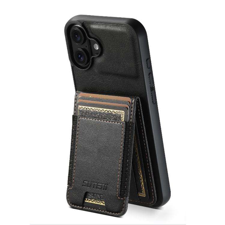 Suteni H03 Oil Wax Leather Wallet Stand Back Phone Case, For iPhone 18, For iPhone 18 Pro, For iP...