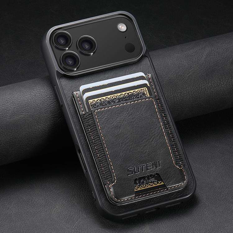 Suteni H03 Oil Wax Leather Wallet Stand Back Phone Case, For iPhone 18, For iPhone 18 Pro, For iP...