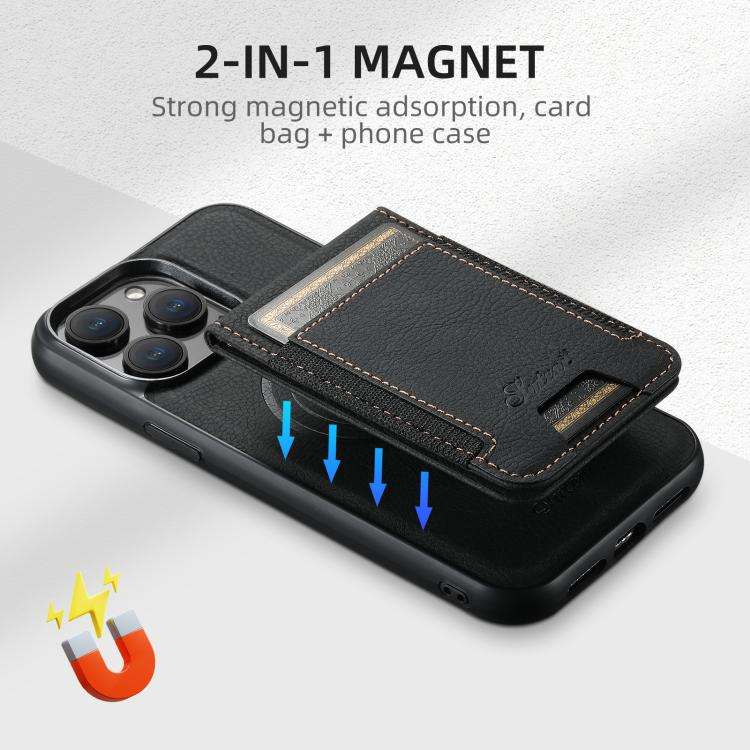Suteni H17 Litchi Texture Leather MagSafe Detachable Wallet Phone Case, For iPhone 12 Pro, For iP...