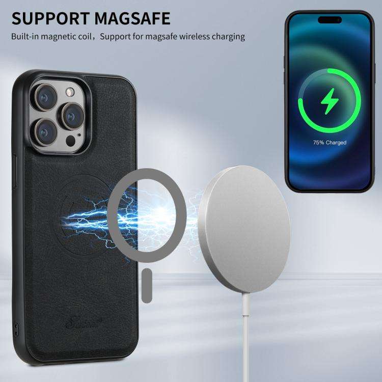 Suteni H17 Litchi Texture Leather MagSafe Detachable Wallet Phone Case, For iPhone 12 Pro, For iP...