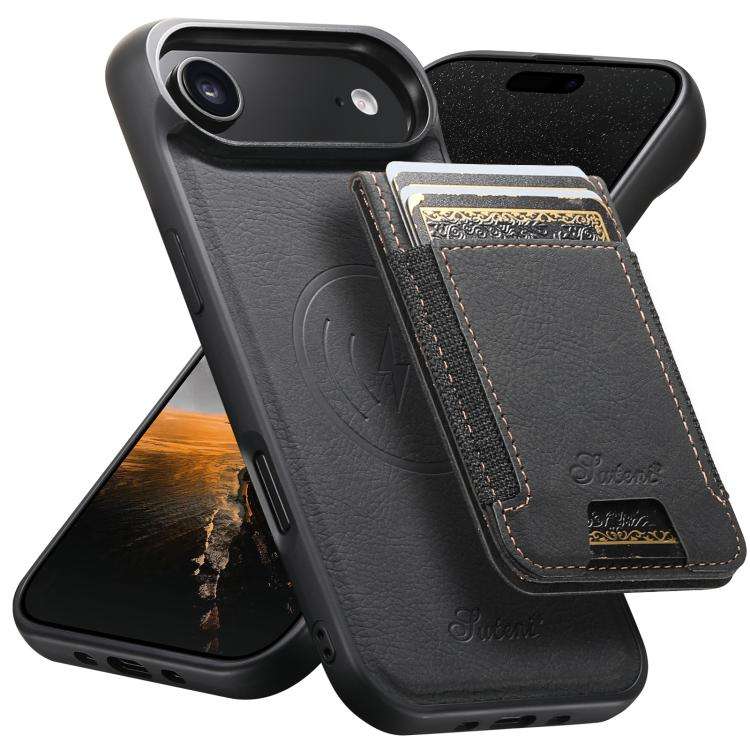 Suteni H17 Litchi Texture Leather MagSafe Detachable Wallet Phone Case, For iPhone 18, For iPhone...