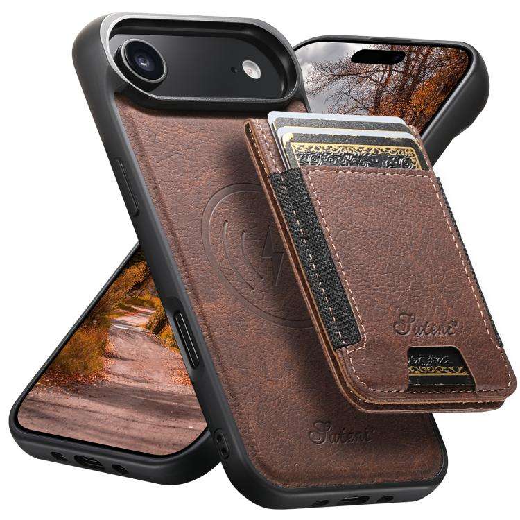 Suteni H17 Litchi Texture Leather MagSafe Detachable Wallet Phone Case, For iPhone 18, For iPhone...