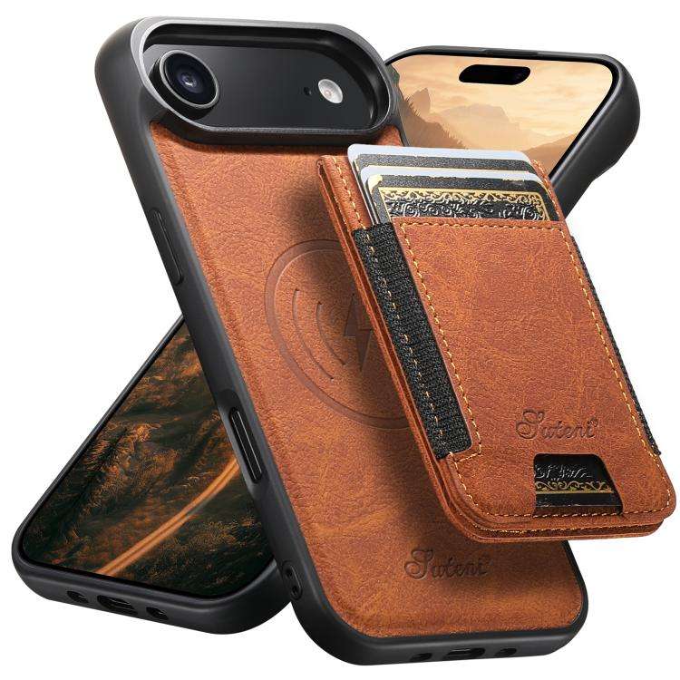 Suteni H17 Litchi Texture Leather MagSafe Detachable Wallet Phone Case, For iPhone 18, For iPhone...