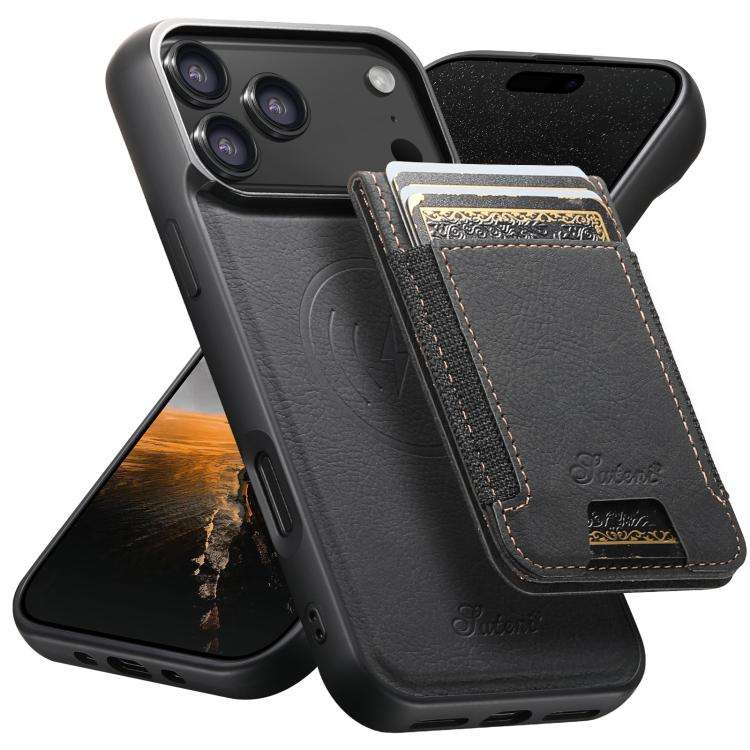 Suteni H17 Litchi Texture Leather MagSafe Detachable Wallet Phone Case, For iPhone 18, For iPhone...