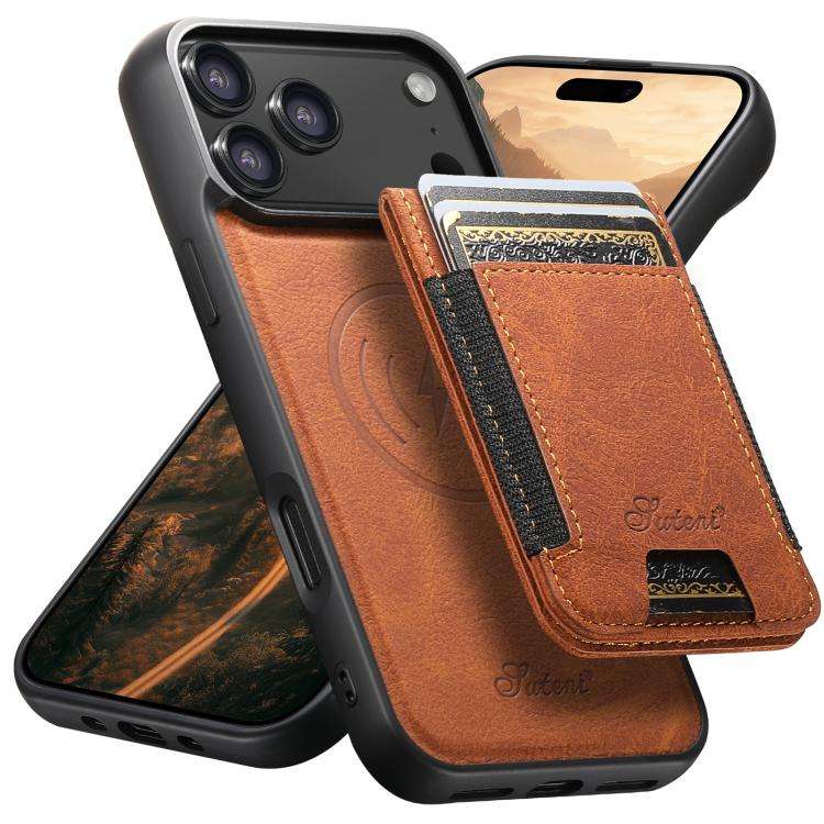 Suteni H17 Litchi Texture Leather MagSafe Detachable Wallet Phone Case, For iPhone 18, For iPhone...