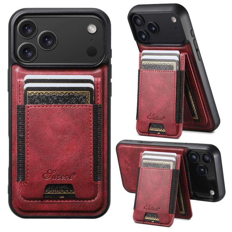 Suteni H17 Oil Eax Leather MagSafe Detachable Wallet Phone Case, For iPhone 18, For iPhone 18 Pro...