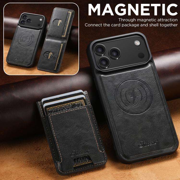 Suteni H17 Oil Eax Leather MagSafe Detachable Wallet Phone Case, For iPhone 18, For iPhone 18 Pro...