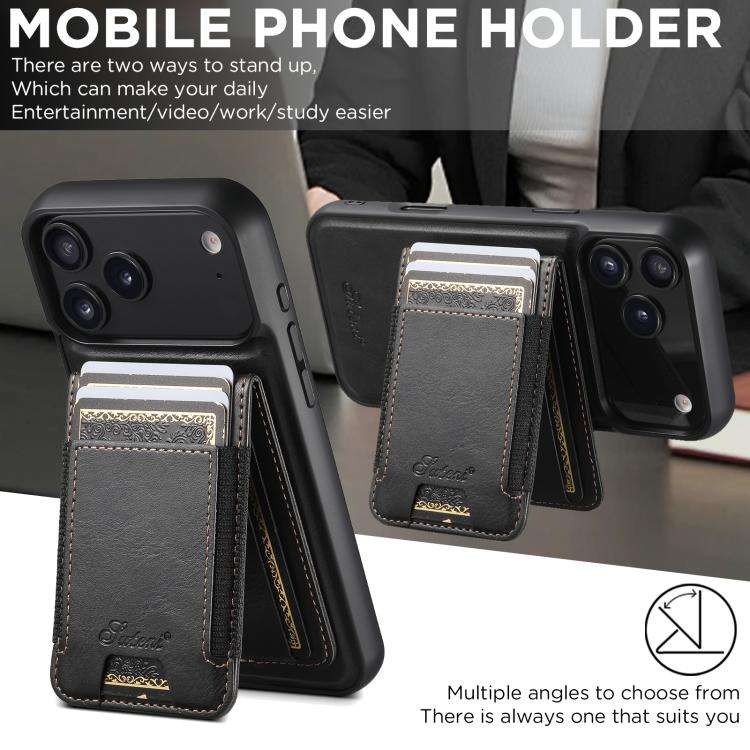 Suteni H17 Oil Eax Leather MagSafe Detachable Wallet Phone Case, For iPhone 18, For iPhone 18 Pro...