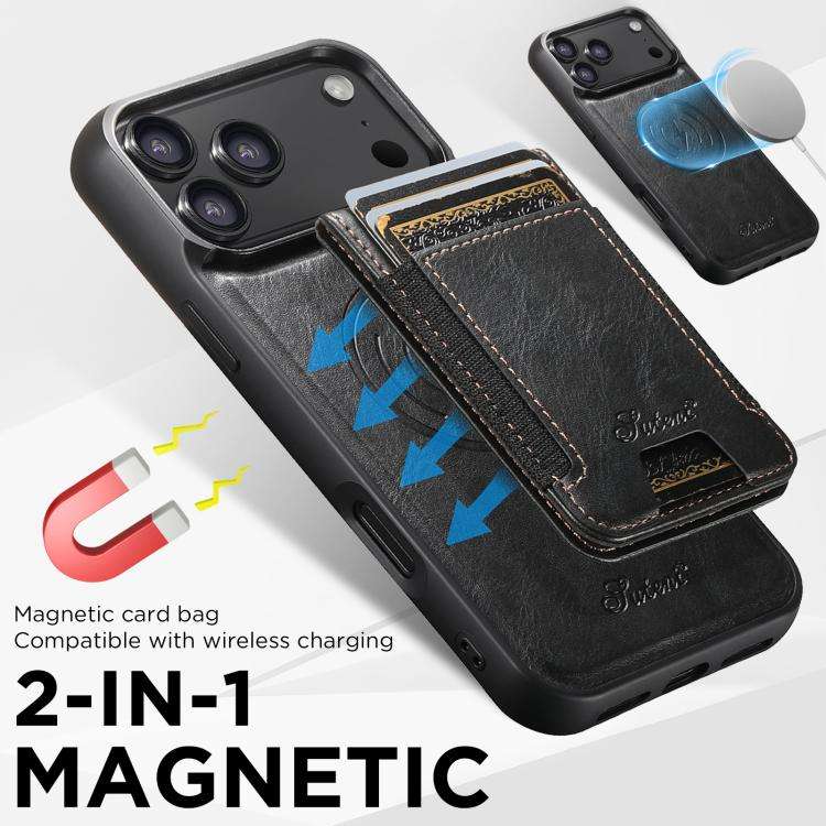 Suteni H17 Oil Eax Leather MagSafe Detachable Wallet Phone Case, For iPhone 18, For iPhone 18 Pro...