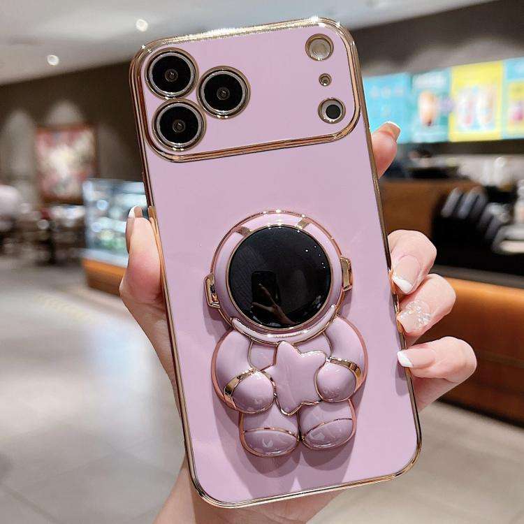Embrace Stars Electroplating Astronaut Holder Phone Case, For iPhone 17e / 16e, For iPhone 17 Pro...