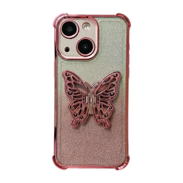 Electroplated Glitter 3D Butterfly Four-corner Shockproof TPU Phone Case, For iPhone 15 Pro Max, ...