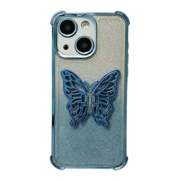 Electroplated Glitter 3D Butterfly Four-corner Shockproof TPU Phone Case, For iPhone 15 Pro Max, ...