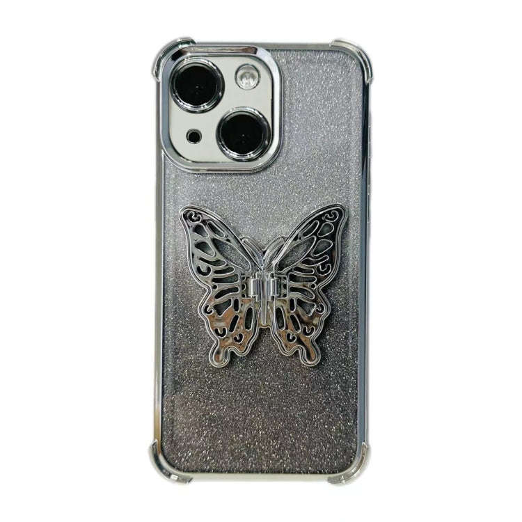 Electroplated Glitter 3D Butterfly Four-corner Shockproof TPU Phone Case, For iPhone 15 Pro Max, ...