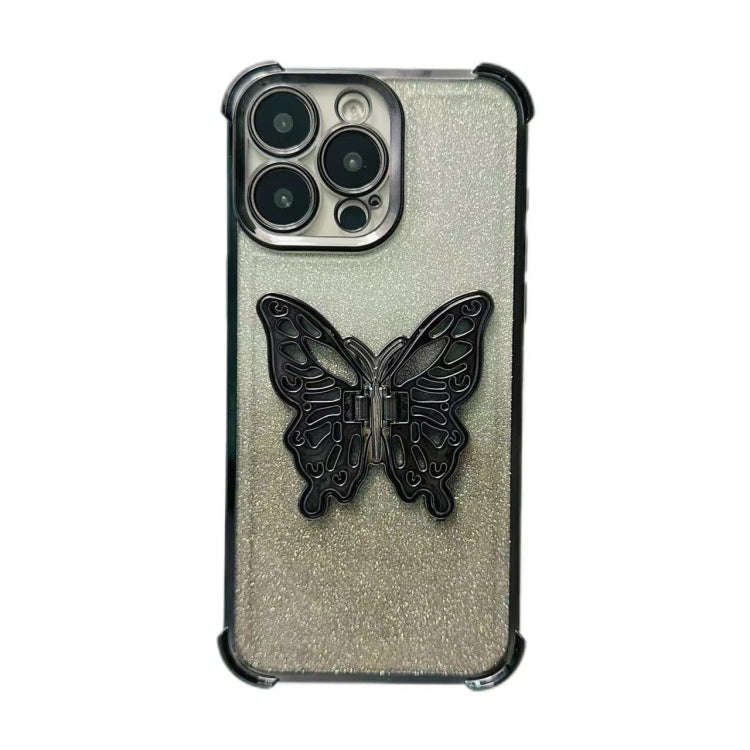 Electroplated Glitter 3D Butterfly Four-corner Shockproof TPU Phone Case, For iPhone 15 Pro Max, ...