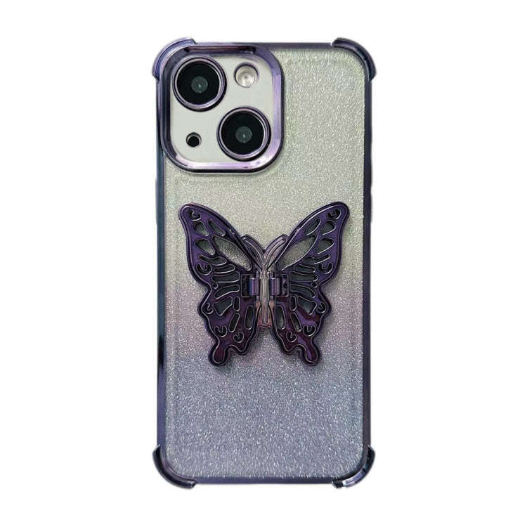 Electroplated Glitter 3D Butterfly Four-corner Shockproof TPU Phone Case, For iPhone 15 Pro Max, ...