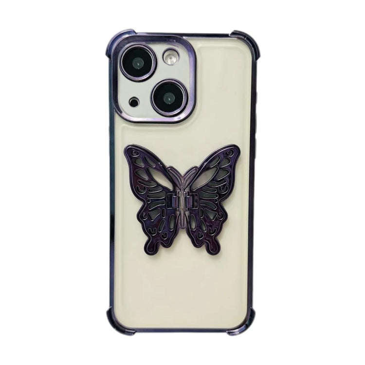 Electrpolated 3D Butterfly Holder TPU Phone Case, For iPhone 15 Pro Max, For iPhone 15 Pro, For i...