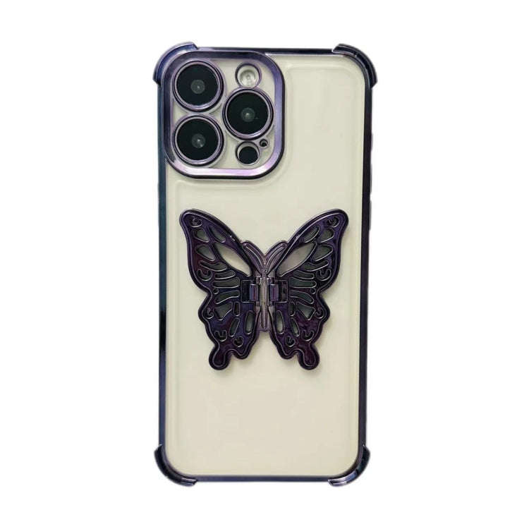 Electrpolated 3D Butterfly Holder TPU Phone Case, For iPhone 15 Pro Max, For iPhone 15 Pro, For i...