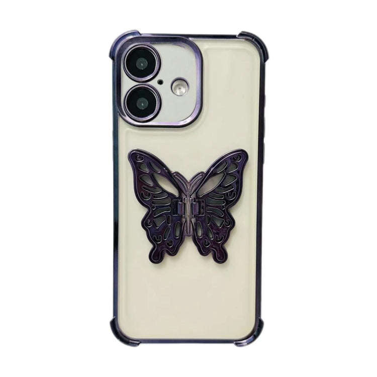 Electrpolated 3D Butterfly Holder TPU Phone Case, For iPhone 17e / 16e, For iPhone 17 Pro Max, Fo...