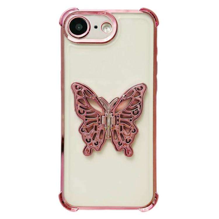 Electrpolated 3D Butterfly Holder TPU Phone Case, For iPhone 17e / 16e, For iPhone 17 Pro Max, Fo...