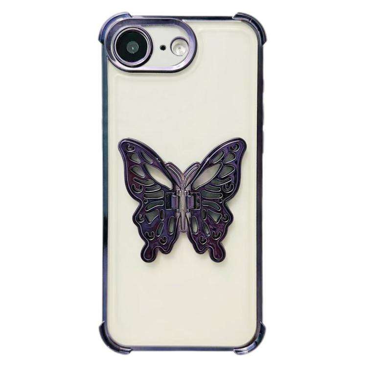 Electrpolated 3D Butterfly Holder TPU Phone Case, For iPhone 17e / 16e, For iPhone 17 Pro Max, Fo...