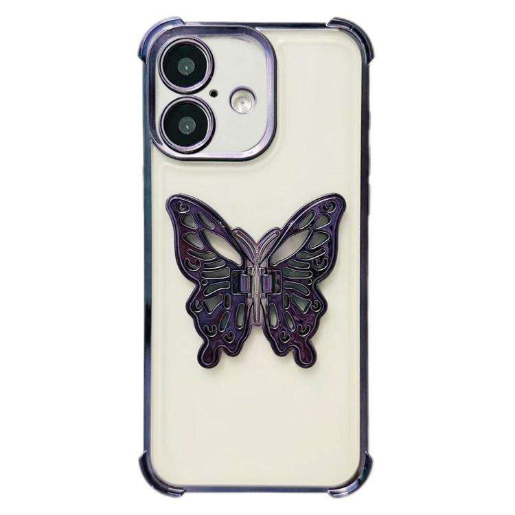 Electrpolated 3D Butterfly Holder TPU Phone Case, For iPhone 17e / 16e, For iPhone 17 Pro Max, Fo...