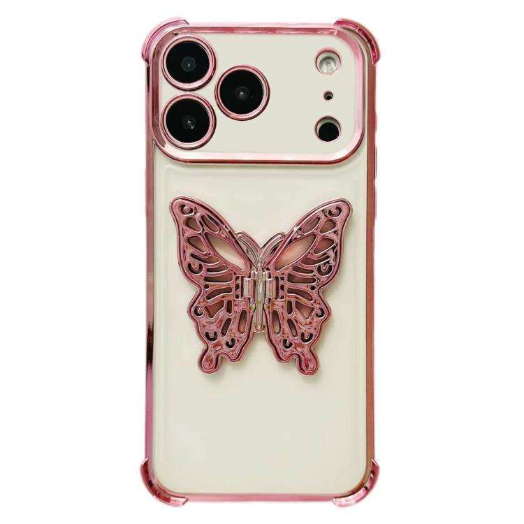 Electrpolated 3D Butterfly Holder TPU Phone Case, For iPhone 17e / 16e, For iPhone 17 Pro Max, Fo...