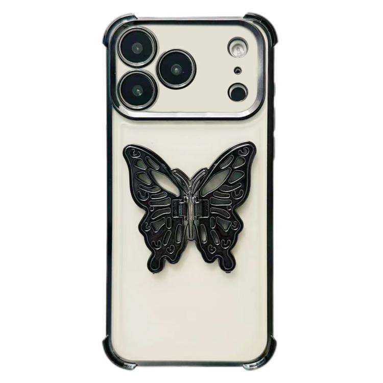 Electrpolated 3D Butterfly Holder TPU Phone Case, For iPhone 17e / 16e, For iPhone 17 Pro Max, Fo...