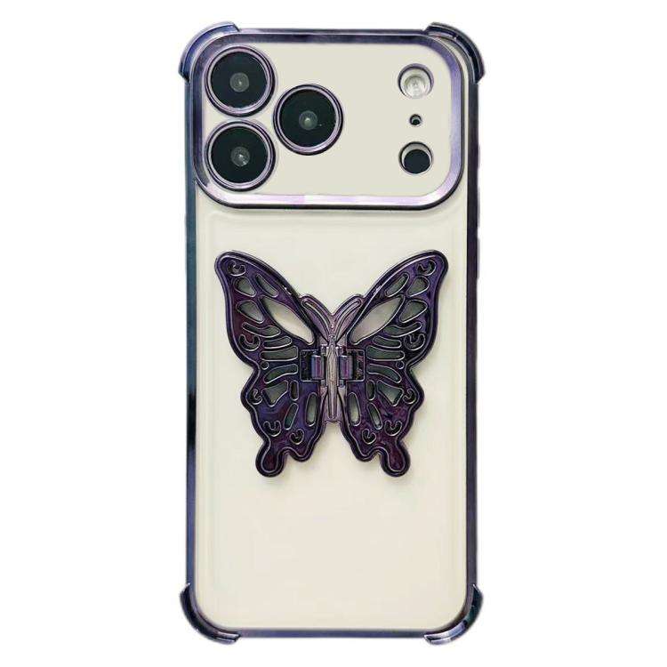 Electrpolated 3D Butterfly Holder TPU Phone Case, For iPhone 17e / 16e, For iPhone 17 Pro Max, Fo...
