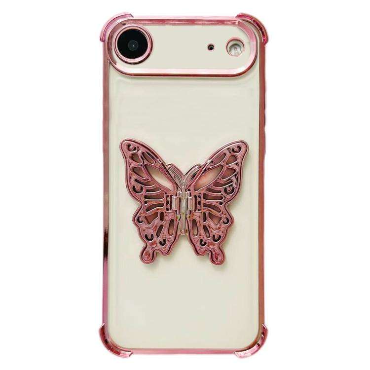 Electrpolated 3D Butterfly Holder TPU Phone Case, For iPhone 17e / 16e, For iPhone 17 Pro Max, Fo...