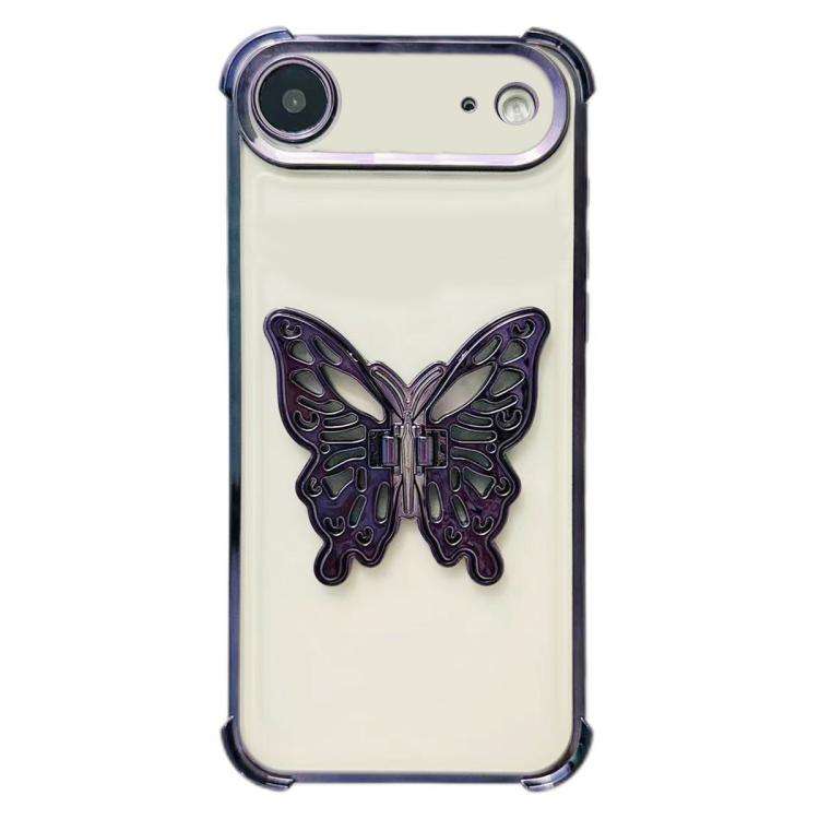 Electrpolated 3D Butterfly Holder TPU Phone Case, For iPhone 17e / 16e, For iPhone 17 Pro Max, Fo...