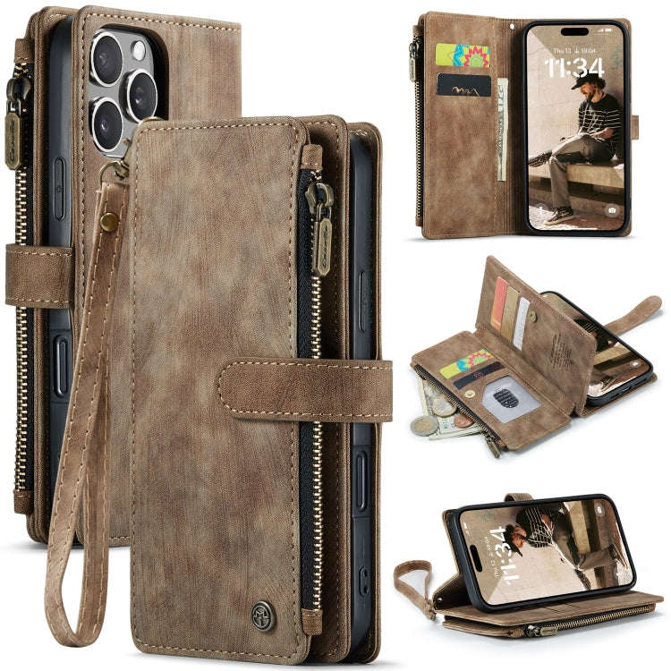 CaseMe C30 Card Slots Zipper Wallet Leather Phone Case, For iPhone 17e / 16e, For iPhone 17 Pro M...