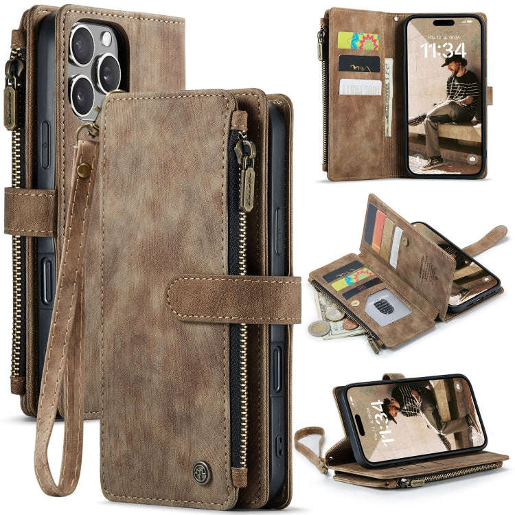 CaseMe C30 Card Slots Zipper Wallet Leather Phone Case, For iPhone 17e / 16e, For iPhone 17 Pro M...
