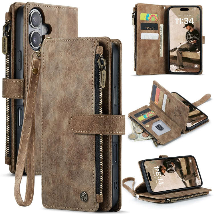 CaseMe C30 Card Slots Zipper Wallet Leather Phone Case, For iPhone 17e / 16e, For iPhone 17 Pro M...