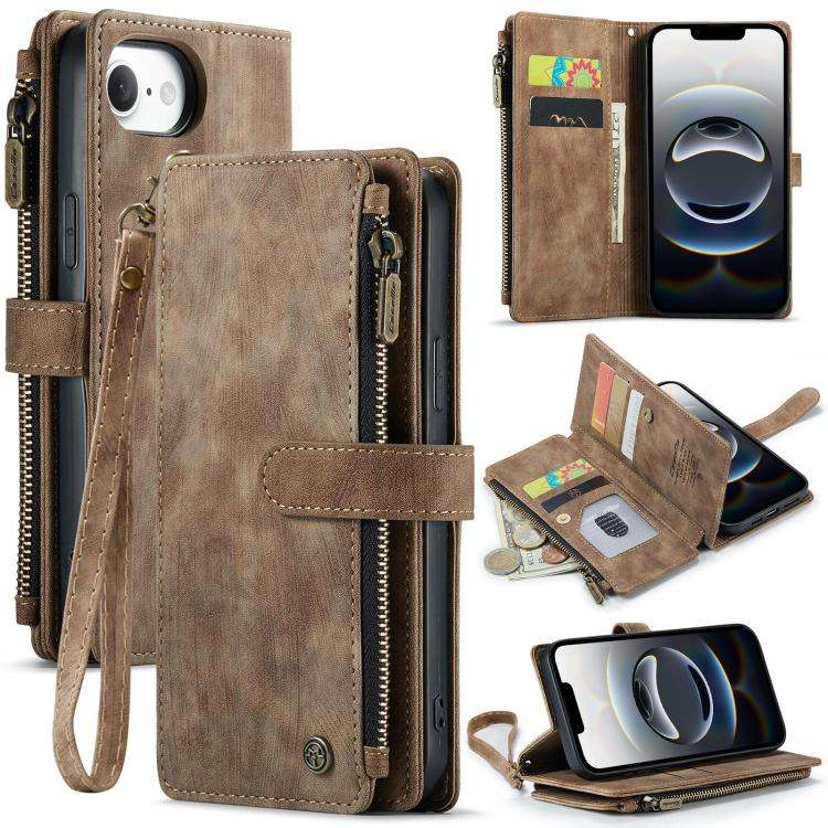 CaseMe C30 Card Slots Zipper Wallet Leather Phone Case, For iPhone 17e / 16e, For iPhone 17 Pro M...