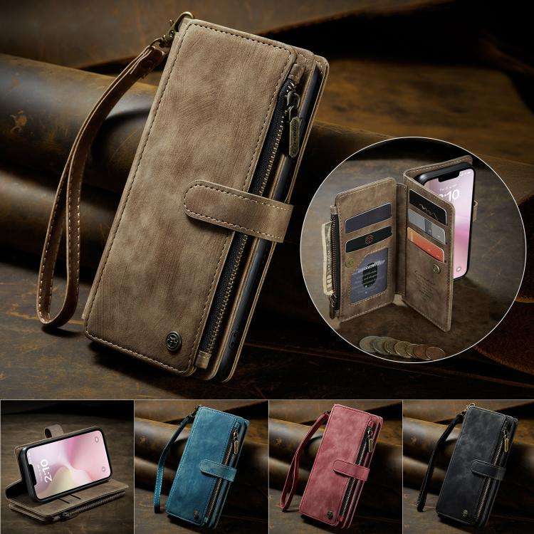 CaseMe C30 Card Slots Zipper Wallet Leather Phone Case, For iPhone 17e / 16e, For iPhone 17 Pro M...
