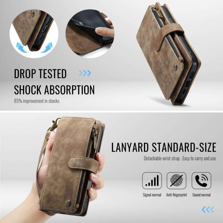 CaseMe C30 Card Slots Zipper Wallet Leather Phone Case, For iPhone 17e / 16e, For iPhone 17 Pro M...