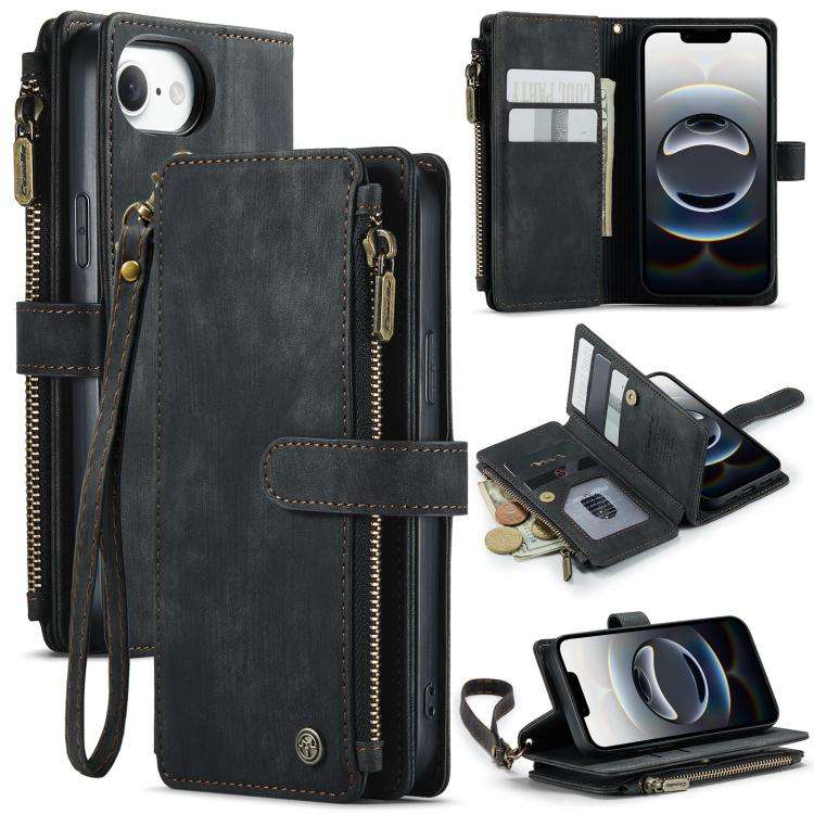CaseMe C30 Card Slots Zipper Wallet Leather Phone Case, For iPhone 17e / 16e, For iPhone 17 Pro M...