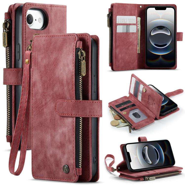 CaseMe C30 Card Slots Zipper Wallet Leather Phone Case, For iPhone 17e / 16e, For iPhone 17 Pro M...