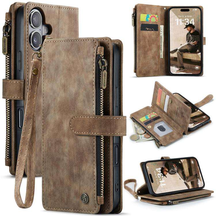 CaseMe C30 Card Slots Zipper Wallet Leather Phone Case, For iPhone 17e / 16e, For iPhone 17 Pro M...