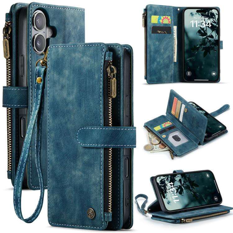 CaseMe C30 Card Slots Zipper Wallet Leather Phone Case, For iPhone 17e / 16e, For iPhone 17 Pro M...