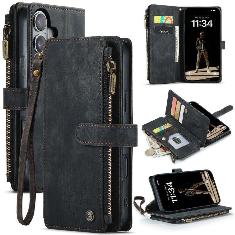CaseMe C30 Card Slots Zipper Wallet Leather Phone Case, For iPhone 17e / 16e, For iPhone 17 Pro M...