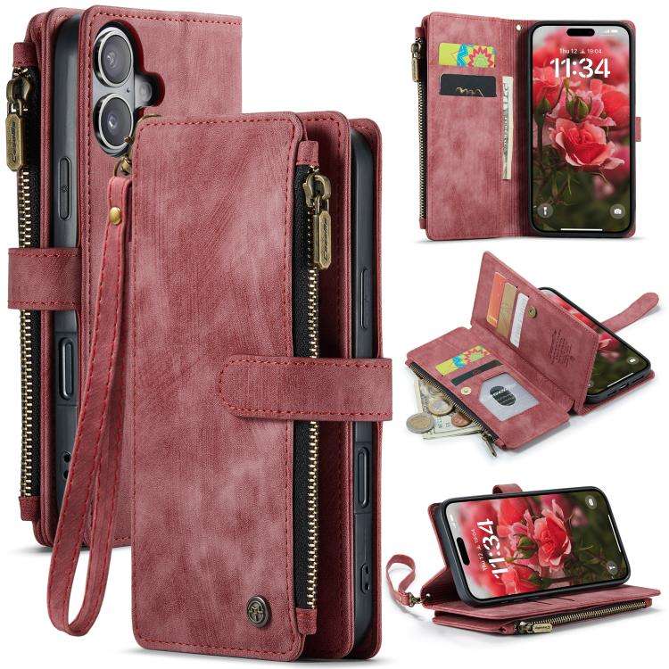 CaseMe C30 Card Slots Zipper Wallet Leather Phone Case, For iPhone 17e / 16e, For iPhone 17 Pro M...
