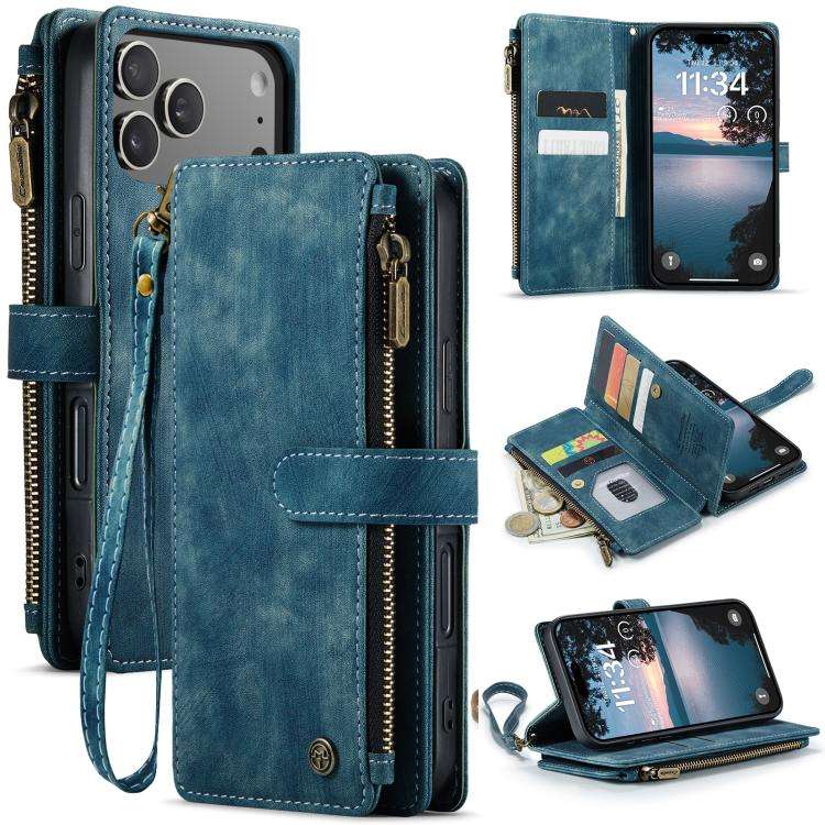 CaseMe C30 Card Slots Zipper Wallet Leather Phone Case, For iPhone 17e / 16e, For iPhone 17 Pro M...