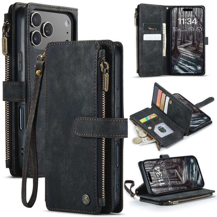 CaseMe C30 Card Slots Zipper Wallet Leather Phone Case, For iPhone 17e / 16e, For iPhone 17 Pro M...