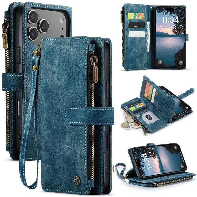 CaseMe C30 Card Slots Zipper Wallet Leather Phone Case, For iPhone 17e / 16e, For iPhone 17 Pro M...
